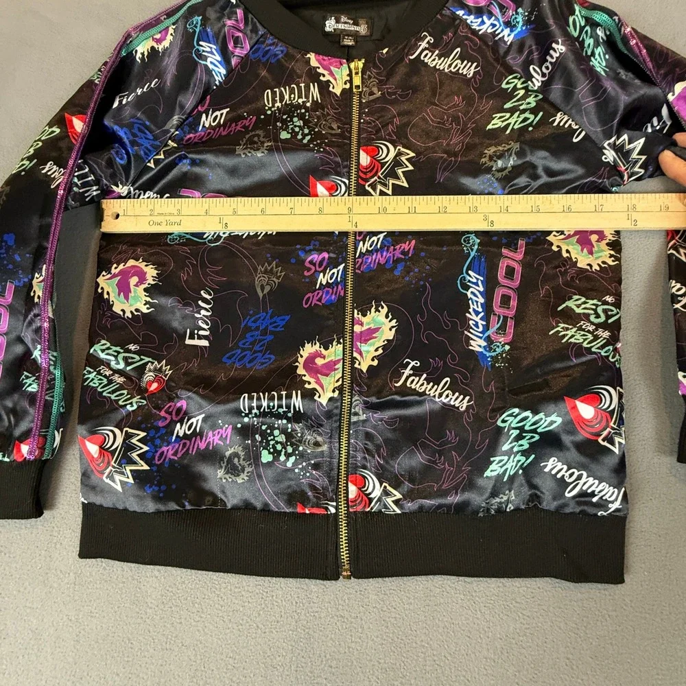 Disney Descendants 3 Bomber Jacket Kids Size 16 XL Black Neon Sequin Graphic Zip